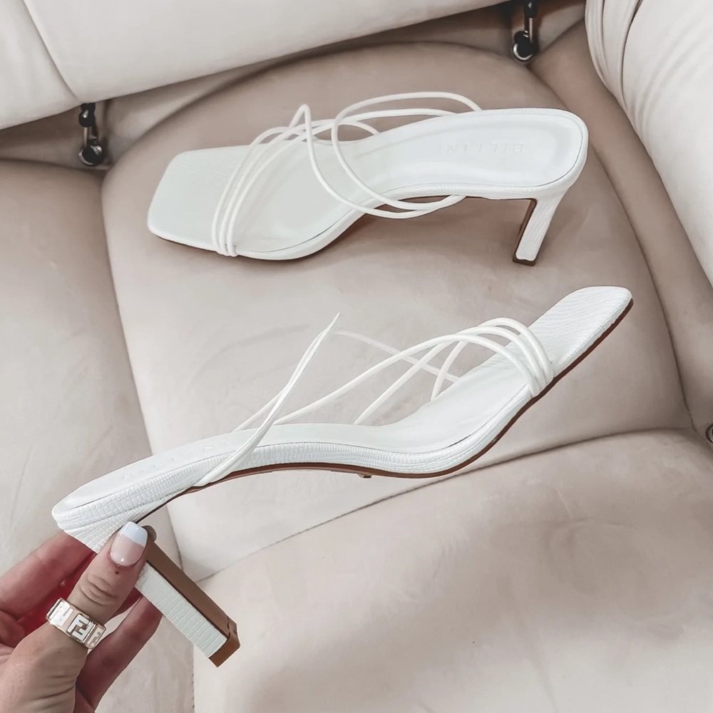 BILLINI’s Orya slip on white strappy heel